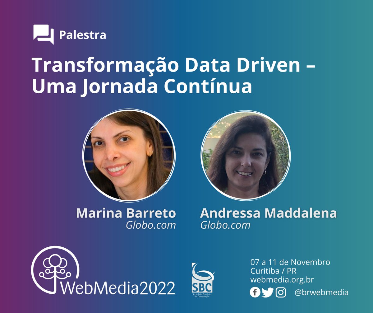 brwebmedia's tweet photo. ✅ Palestra confirmada!

➡️ Saiba mais no site oficial: https://t.co/IwBrZ3kSTn (link na bio)

#webmedia #webmedia2022 #sbc #palestras https://t.co/d0iVSv9RES
