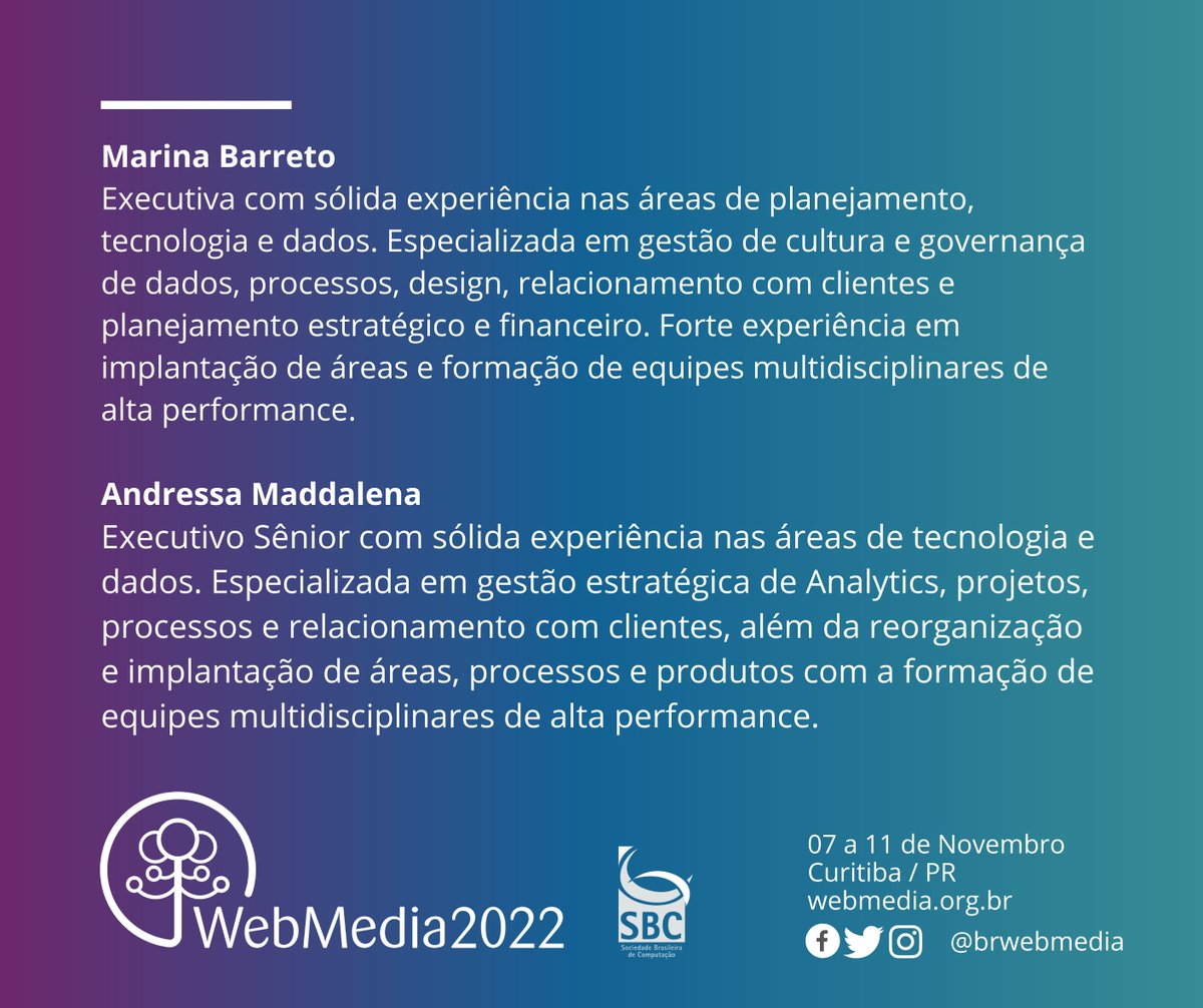 brwebmedia's tweet photo. ✅ Palestra confirmada!

➡️ Saiba mais no site oficial: https://t.co/IwBrZ3kSTn (link na bio)

#webmedia #webmedia2022 #sbc #palestras https://t.co/d0iVSv9RES
