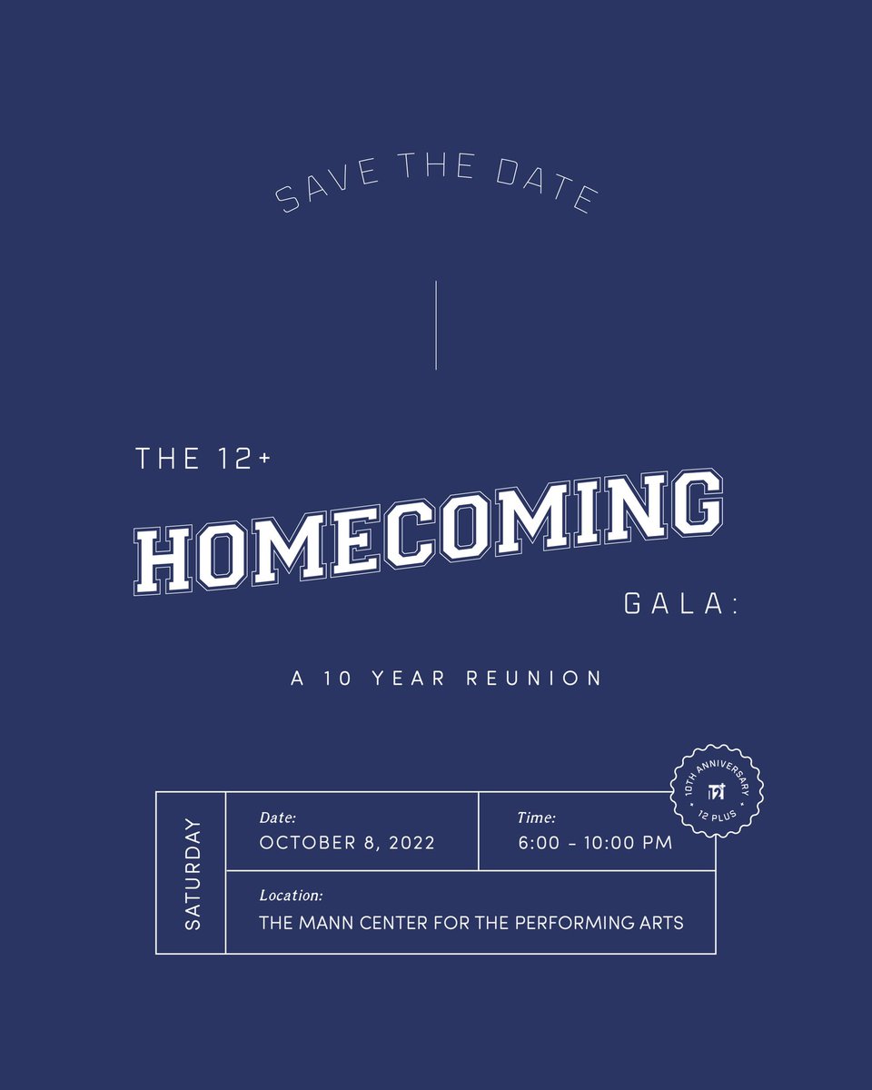 The 12+ Homecoming Gala returns in less than a month. We cannot wait to celebrate the last decade of 12+ with you all 💙 For more info: 12plus.org/hcgala