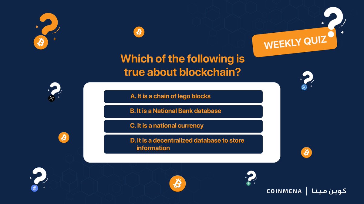 CoinMENA's tweet photo. Weekly Crypto Quiz 🧠 Win $100 in #BTC 
⭐️Answer correctly below
⭐️Like and retweet
⭐️Follow 
@CoinMENA

⭐️Mention a friend
 
You have 30 min, go! https://t.co/diHXpWpPe2