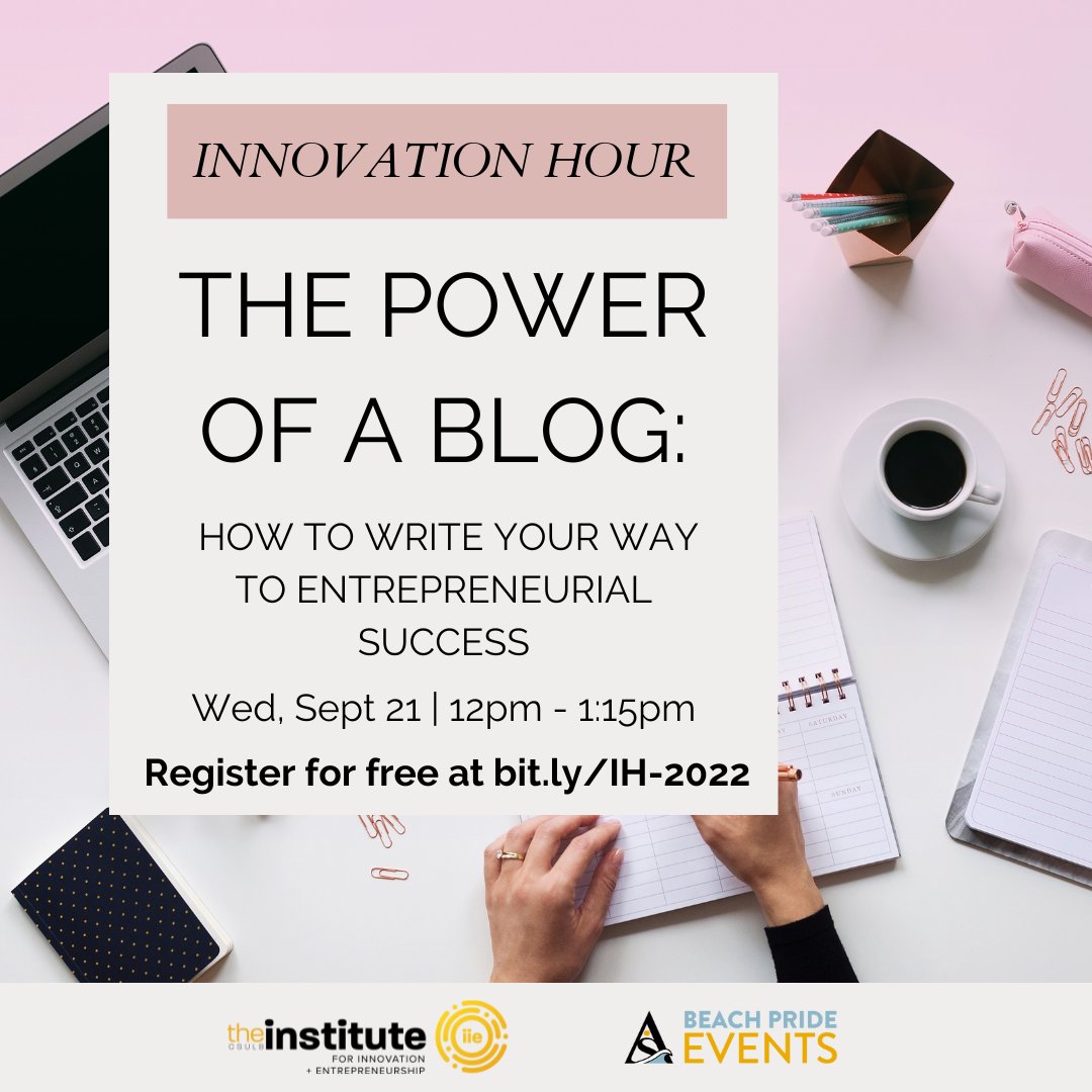 CSULB_IIE's tweet photo. Innovation Hour is back! Join us virtually next week for "The Power of a Blog: How to Write Your Way to Entrepreneurial Success" with
 @MarieDenee on Wed, Sept 21 from 12pm - 1:15pm. There will be a networking opportunity at the end! 

Register for free- https://t.co/wqSK580bXX https://t.co/rAW4NWF2ys