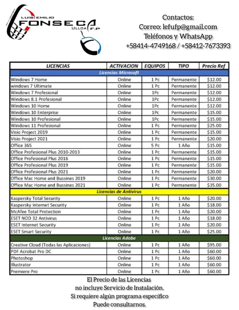 LEFUFP's tweet image. Regresaron las Licencias de Software!!!, cotiza y solicita la que necesites.
#licencias 
#software 
#windows
#office 
#mac 
#microsoft 
#antivirus 
#eset 
#kaspersky 
#adobe 
#quenecesitas 
#maracay