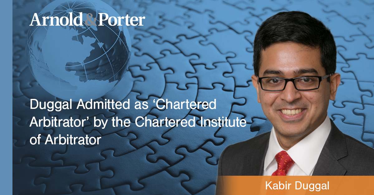 👏 Congratulations to Dr. Kabir Duggal on his appointment as a “Chartered Arbitrator” by @CIArb. 

Those recognized as a "Chartered Arbitrator" have demonstrated to a peer interview panel an advanced knowledge + understanding of #arbitration and its practical application.