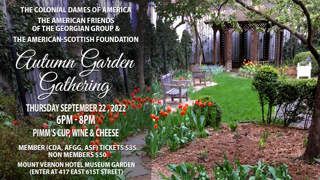 ASFevents's tweet photo. Next week, join us at the Mount Vernon Hotel Museum Garden for our Autumn Garden Gathering. Thursday September 22nd, 6-8pm. https://t.co/4kHanfVO9X