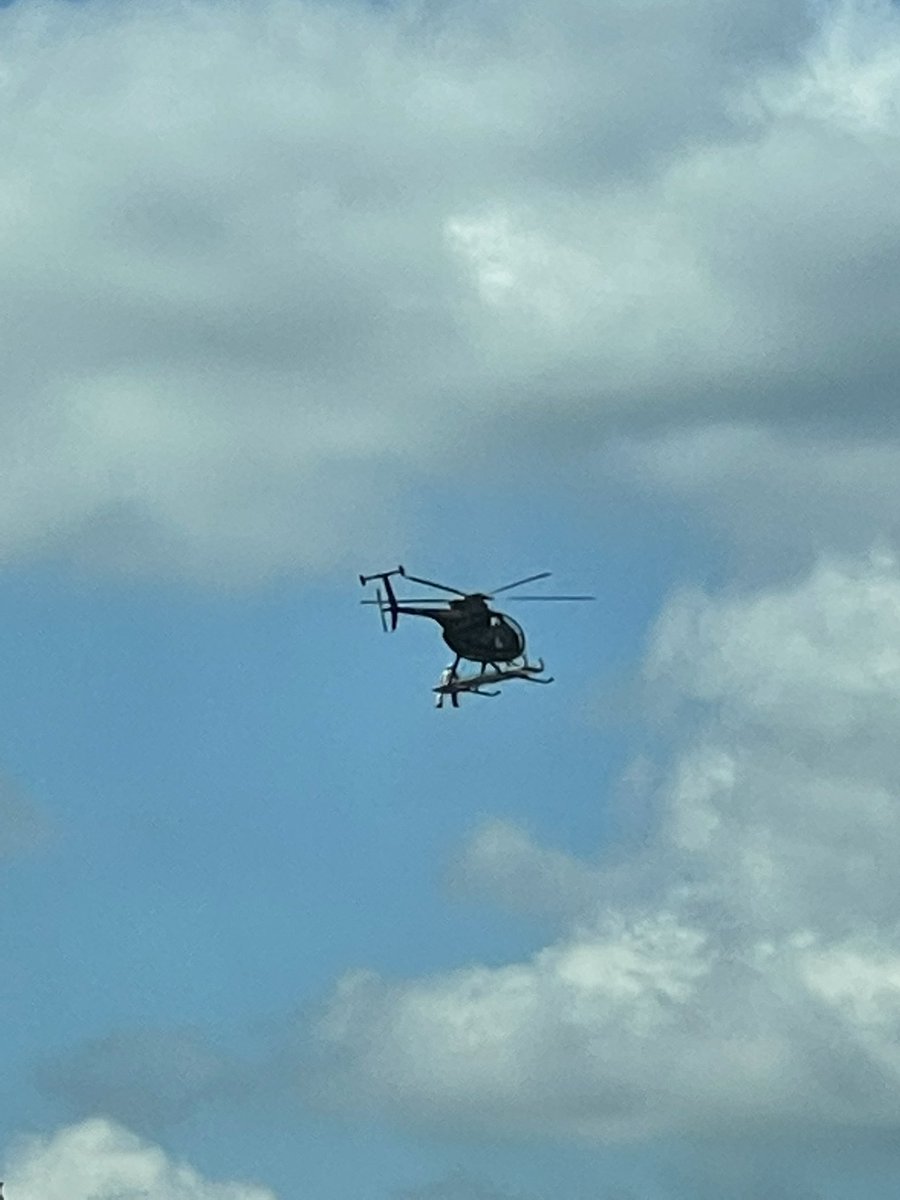 ibakeforaliving's tweet photo. It sure what’s happening, but saw this chopper with camera person on the skid! #route83 #JackWhiteRoadTrip https://t.co/tdtLMVsFvi