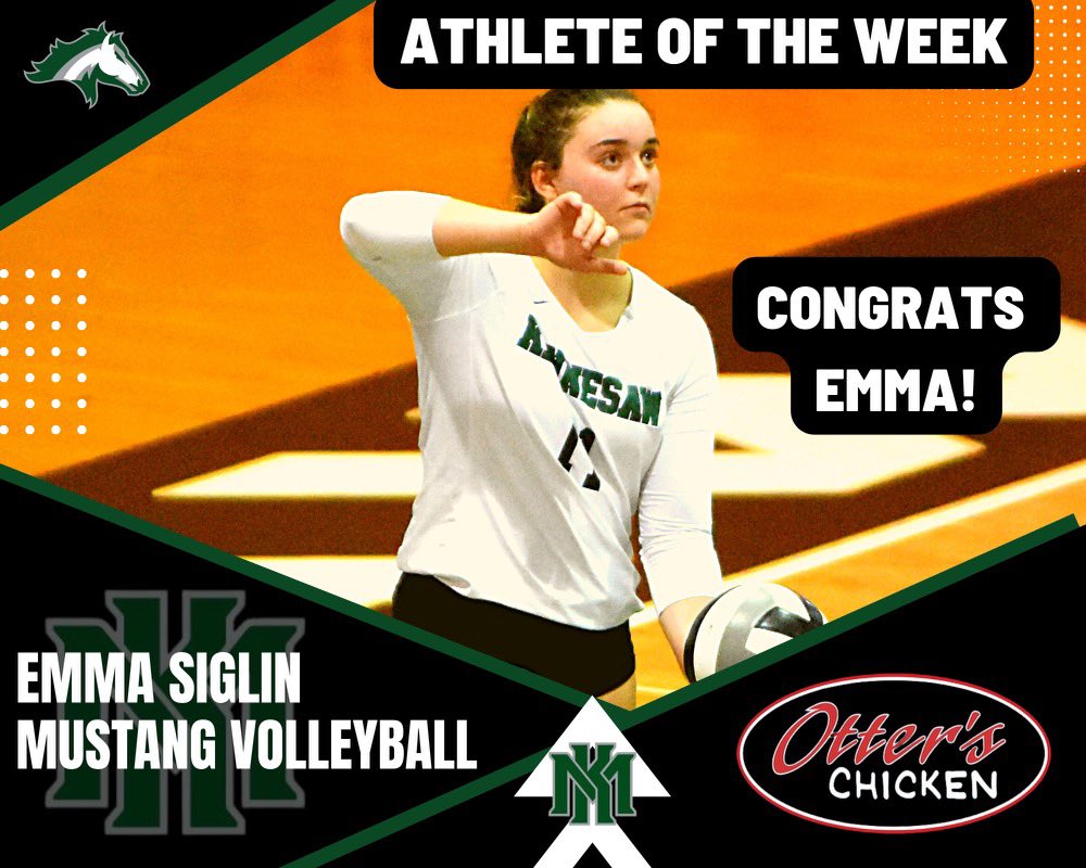 Congratulations to this week’s <a href="/otterschicken/">Otter's Chicken</a> Athlete of the Week, junior KMHS volleyball player Emma Siglin! Emma was instrumental in the Lady Mustangs win over state-ranked North Cobb last week. Congrats, Emma!