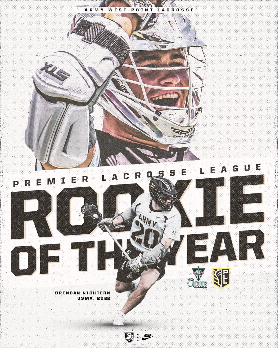 ArmyWP_MLax's tweet photo. ICYMI: 2LT Brendan Nichtern '22 helps lead the #ChromeBack and over the weekend was named the Rookie of the Year in the @PremierLacrosse league. #GoArmy #ProKnights #FamilyToughnessTradition https://t.co/RcSgyGTE8n