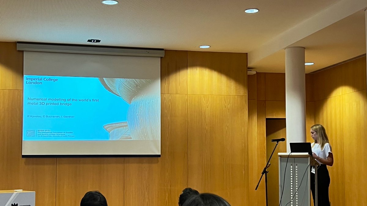 ICSteelStruct's tweet photo. Pinelopi’s presentation was also today on the numerical modelling of the world’s first metal 3D printed bridge #WAAM #MX3D #stainlesssteel https://t.co/MvMmAmYTtE