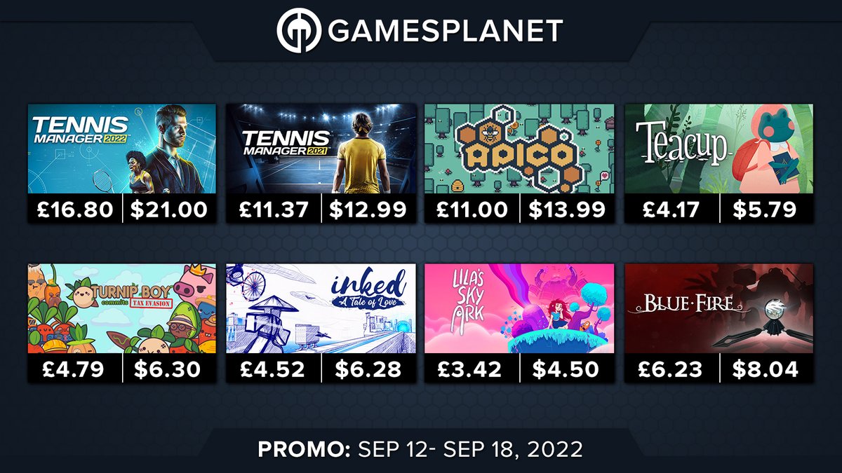 GamesplanetUK's tweet photo. Have a game of tennis, evade tax as a turnip and collect bees with new Indie deals on #TennisMaster, #TurnipBoy, #Apico and more! 😊

🐝 https://t.co/rg1rNtNtJ5
Deals end Sept 19th at 12am BST https://t.co/gEZJdy0UOc