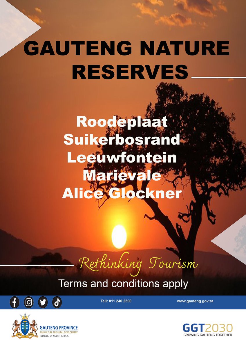 OfficialGDARD's tweet photo. Visit Gauteng Nature Reserves during this Tourism Month.
#RethinkingTourism #GPShotleft!
#VisitGauteng #GrowingGautengTogether https://t.co/cueJshEIbc