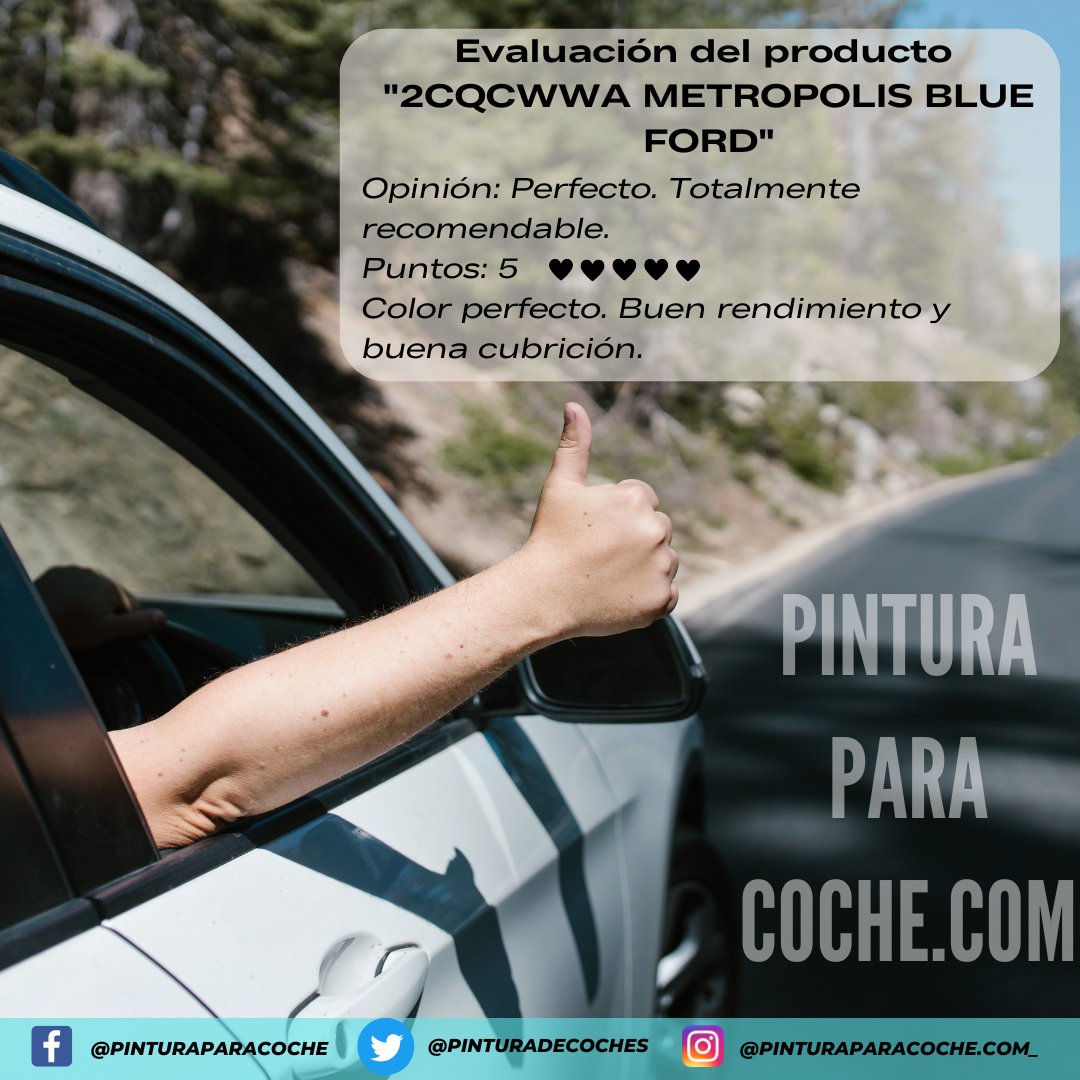 PinturaDeCoches's tweet photo. 😊 Reseña de un cliente satisfecho! 😊
Nuestro producto 2CQCWWA METROPOLIS BLUE FORD ha sido puntuado con 5 estrellas.
🔝 https://t.co/KYqGb7gsBm
#ppg #pinturaparacoche #standox #standoblue #rmpaint #lechler #sikkens #glasurit #cromax #feriaalbacete2022 #maxmeyer https://t.co/FFfpHSUXGM