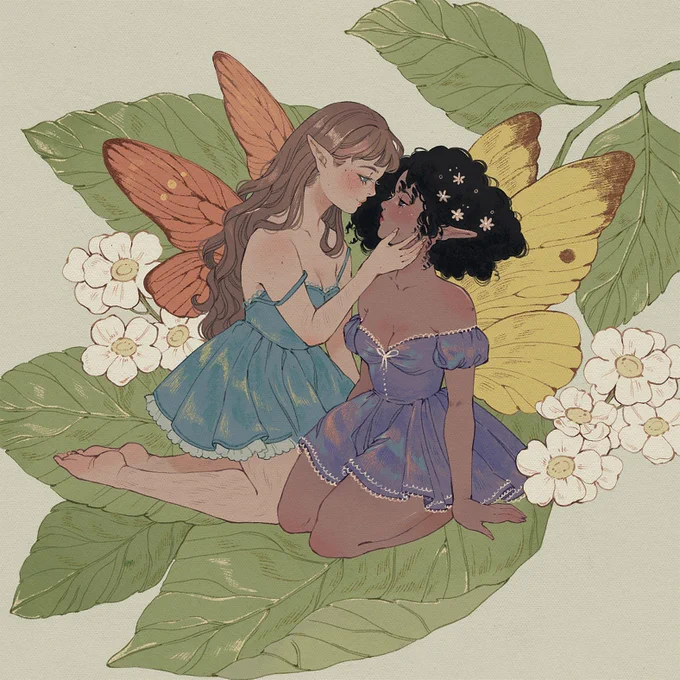 Fae's Gentle Kiss // This illustration will be reprinted as a 5"x5" square print for this month's patre*n  The flower mail will also include a 4" vinyl sticker~ 