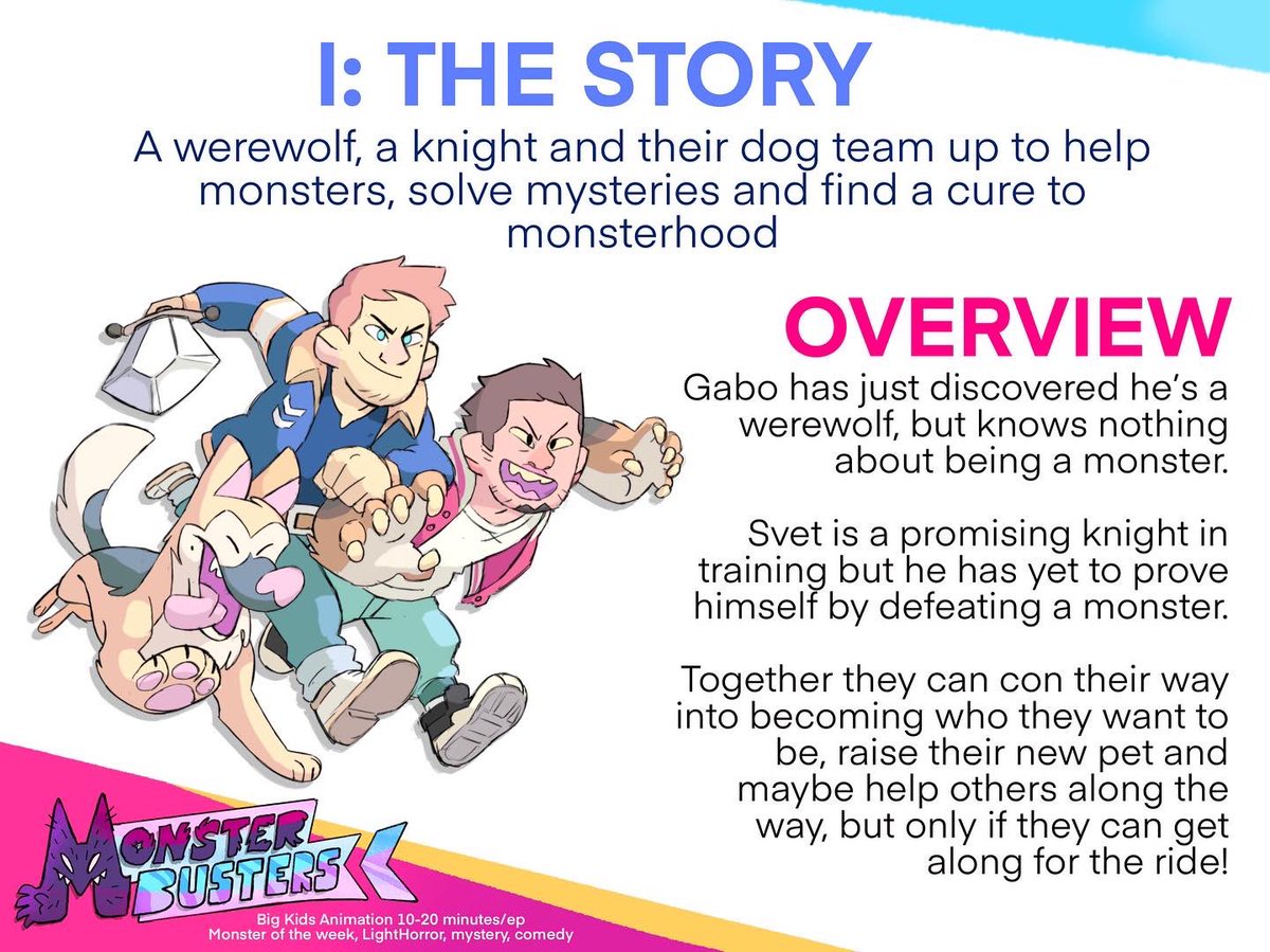 Elhabro_'s tweet photo. Part 1/2
So recently I’ve been working on making an actual pitch for Monster Busters! And now, realizing I actually share very little about the actual plot of the show, I thought I’d it!
#pitch #show #werewolf #monster #knight #monsterbusters #dog #characterdesign #cartoon https://t.co/Dl2ACQtGXP