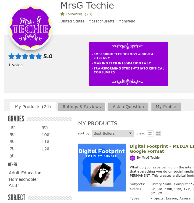 I started a Teachers Pay Teacher's store this year that provides Digital Literacy/ Technology lessons and teacher tools.  I would truly appreciate a follow!
teacherspayteachers.com/Sellers-Im-Fol…