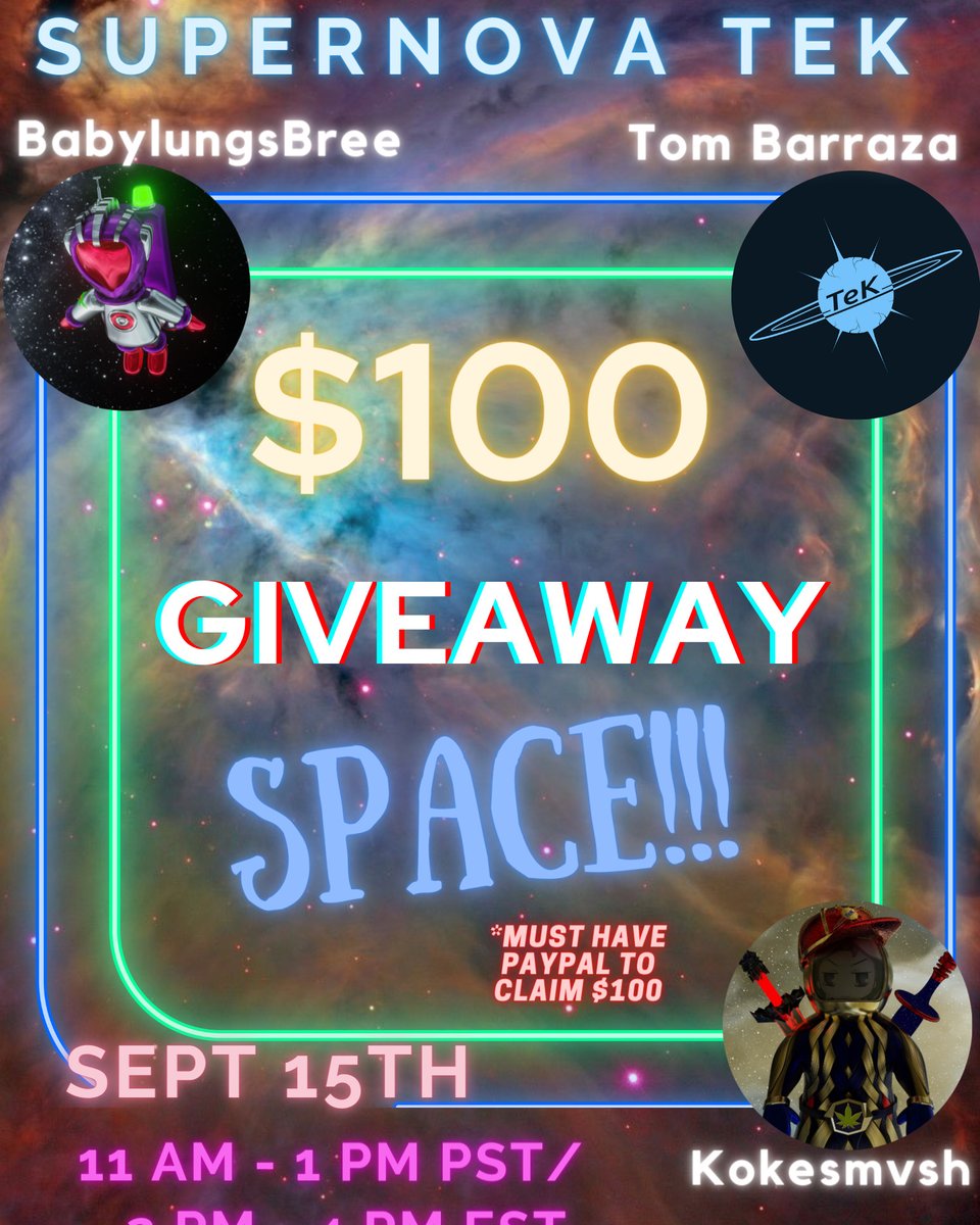 BabylungsBree's tweet image. Tomorrow is the day!!!
Join @Supernova_TeK &amp;amp; I at 11am PST for a chance to win $100

💵 Be in space to win
💵 Have PayPal
💵 Follow the instructions given
💵 Learn abt our ⭐️ earning system

Don't forget to set a reminder 🚀 

#NFTs #Waterhash #SupernovaTek