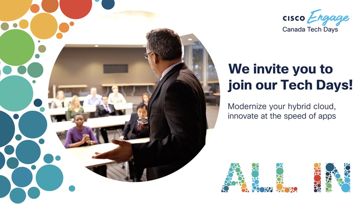GreatGregatt's tweet photo. Join Cisco experts in person at Tech Days on September 29th in three cities across Canada as they discuss modernizing your hybrid cloud. Limited seats are available. Register now! https://t.co/w6giO0Tiib #CiscoTechDay https://t.co/mSmSjQY3aQ