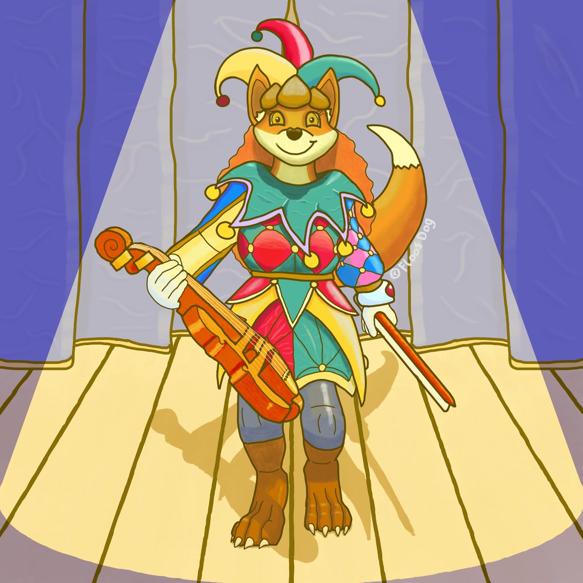 FlooofDog's tweet photo. Jester kitsune D&amp;D/Pathfinder bard ^^ https://t.co/Tq0L3D0722