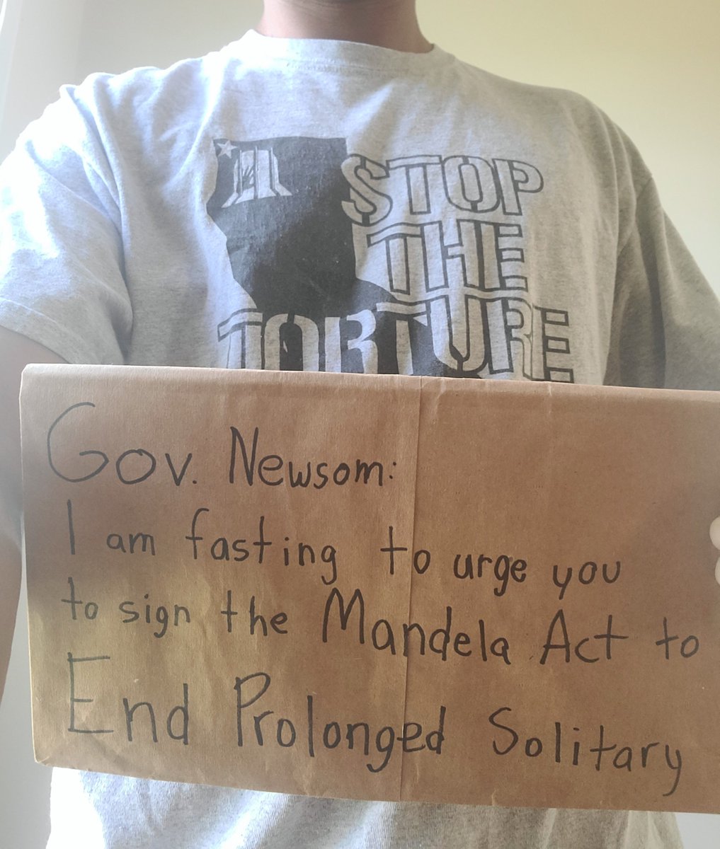 aljkbrooks's tweet photo. In solidarity with Californians in solitary confinement who went on hunger strike a decade ago and people still in solitary now, I am fasting for 24 hours to urge @GavinNewsom to uphold basic human rights by signing the Mandela Act and finally ending prolonged solitary. #AB2632 https://t.co/fcKfuYnNaE