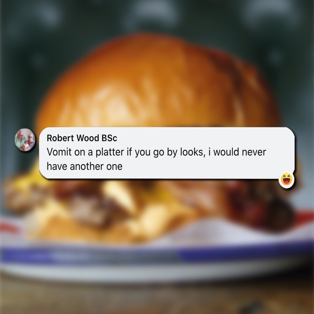 Key takeaways from this review:

1️⃣ - Mr. Wood has a confused perception of what vomit looks like.

2️⃣ - Mr. Wood still proceeds to eat things that look like 'vomit.'

3️⃣ - We use plates not platters, however we are now considering a silver service option.

GIT SUM
#fupburger