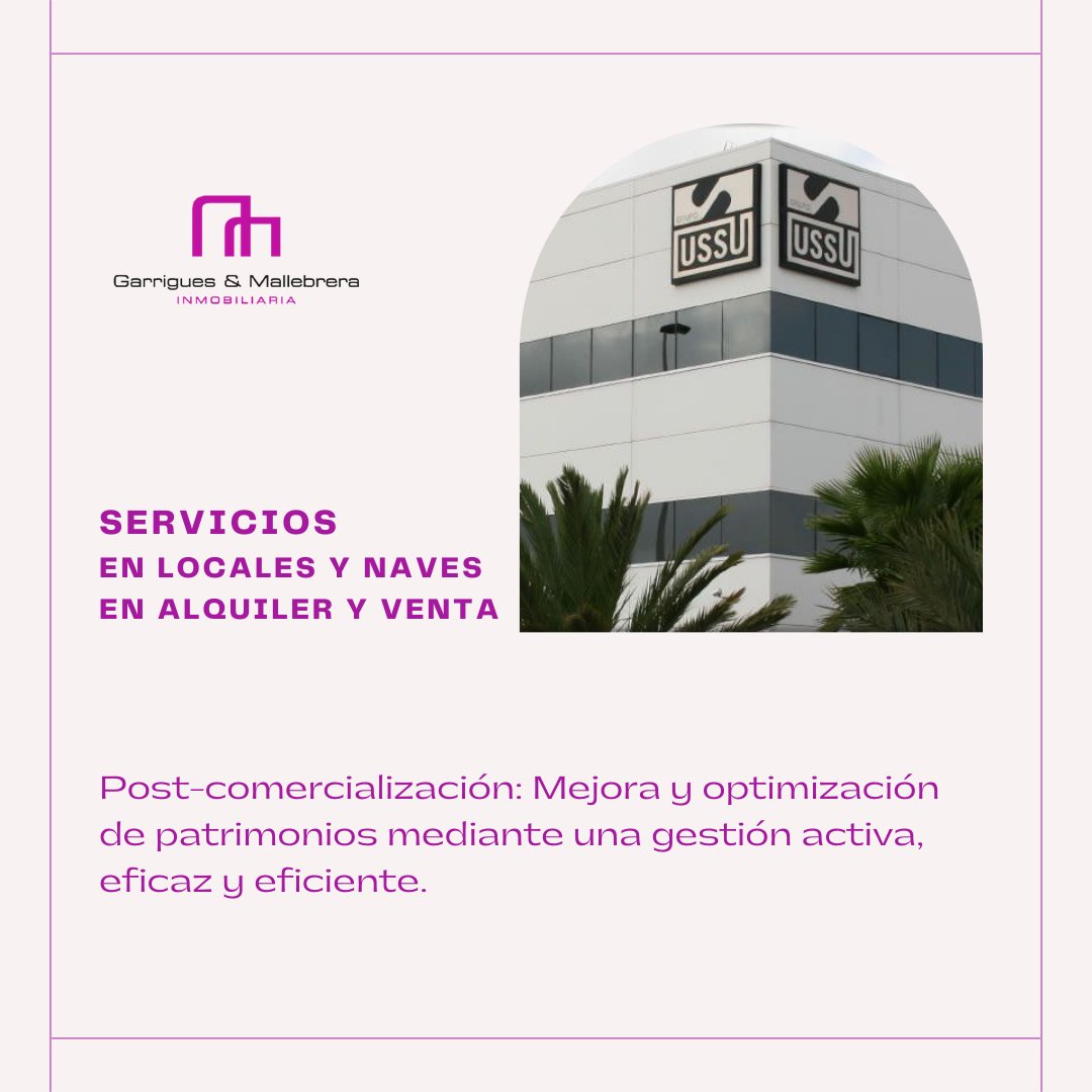 GYMinmobiliaria's tweet photo. Servicios de alquiler y venta en locales comerciales y naves industriales. 

Garrigues y Mallebrera solo gestiona de manera independiente inmuebles de propietarios ajenos a nuestra empresa, por lo que nuestro único interés es satisfacer las necesidades de nuestros clientes. https://t.co/sA4bTuPHsp