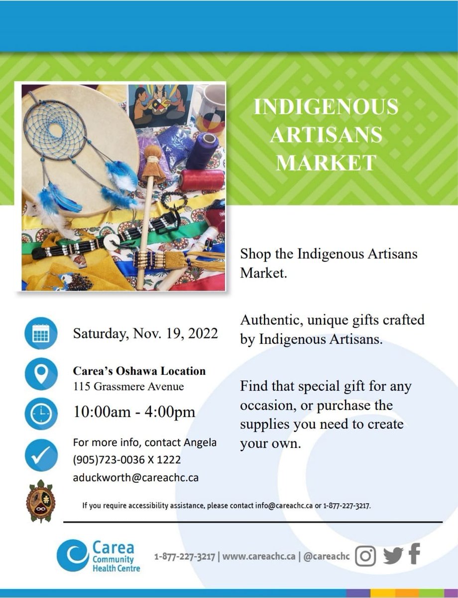 Come find that gift for any occasion! Shop the local Indigenous Artisans Market!
 Sat Nov 19, 2022
#FNIM #durhamregion #oshawa #CAREA #INDIGENOUS