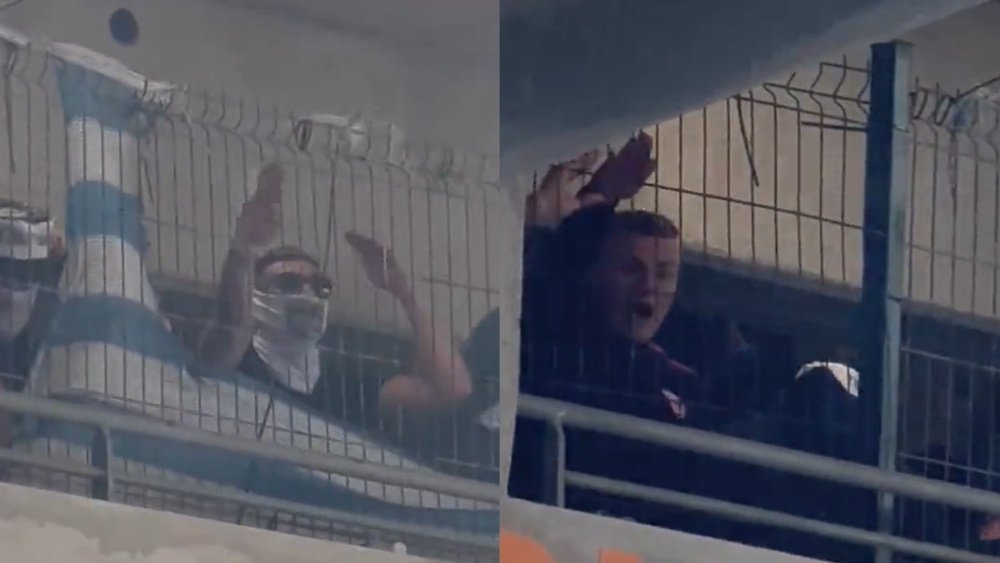 StopAntisemites's tweet photo. Yesterday Eintracht Frankfurt fans threw up Nazi salute while playing against Marseille. https://t.co/NL2FGhkKSx