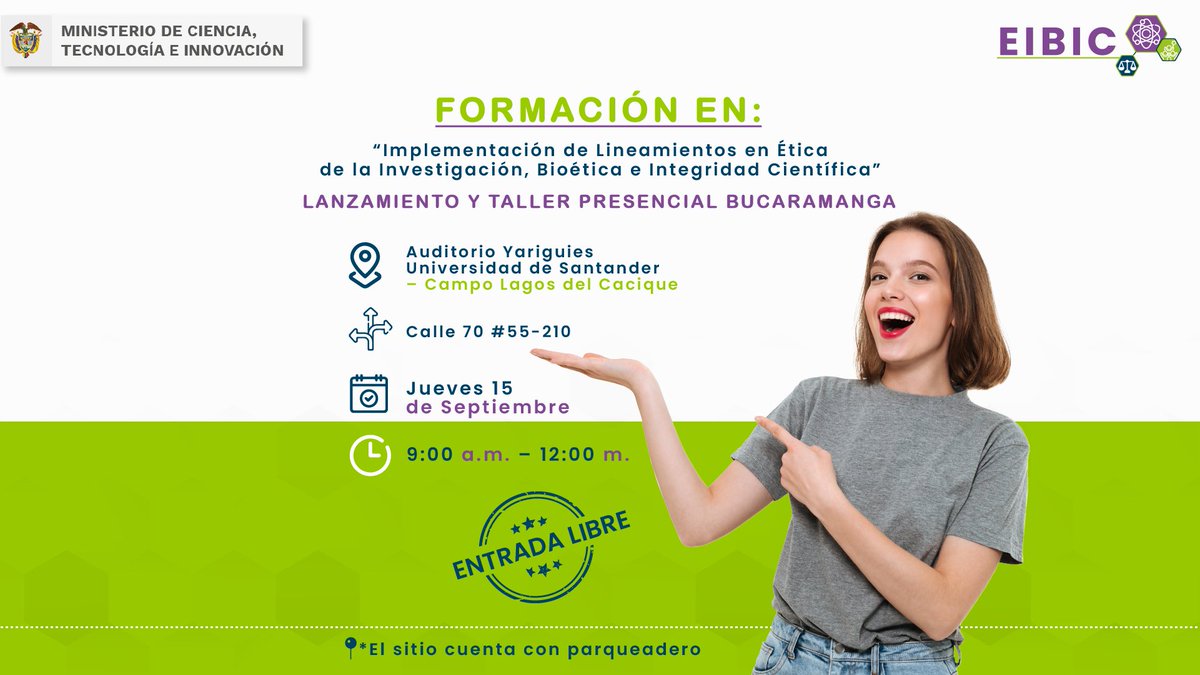 MincienciasCo's tweet photo. 🗂️👨🏻‍💻#Agéndate I 📒Si te encuentras en #Bucaramanga y te interesa adquirir nuevos conocimientos a través del taller de #EIBIC ¡Nuestra comunidad te espera! ⤵️ 

🗓️15 de septiembre
⏰9:00 a.m.
📍Calle 70 # 55 – 210 https://t.co/xy5WLmiMo3