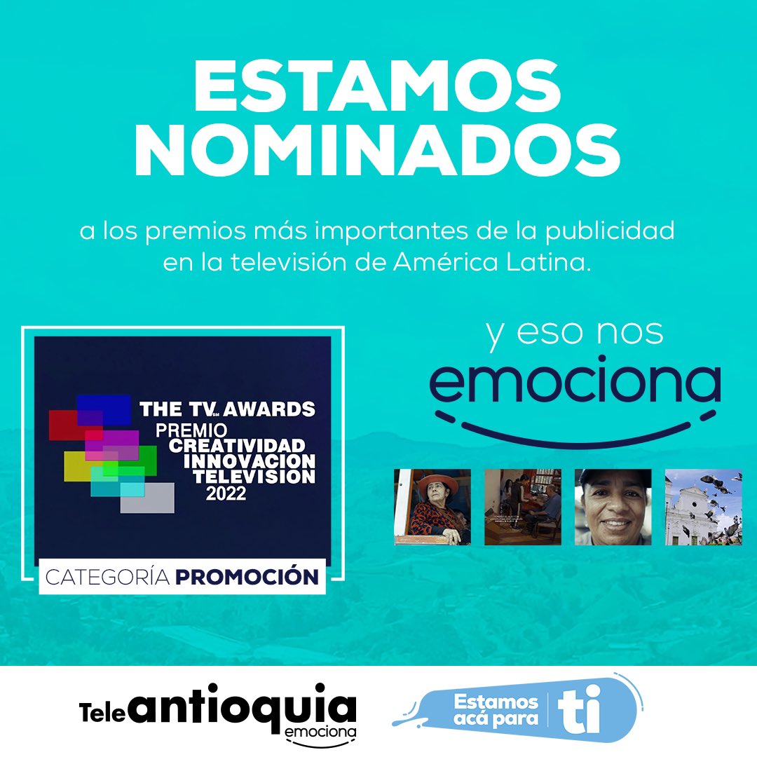 Teleantioquia's tweet photo. ¡Tu sonrisa, tu alegría y la compañía que nos regalas día a día son la inspiración para construir esta historia! 💚 Nos emociona contarte que somos el único canal de TV 📺 colombiano🇨🇴 nominado a los premios #THETVAWARDS en la categoría promoción.

Una vez más #EstamosAcáParaTi🫂 https://t.co/bkYbHGzNPq