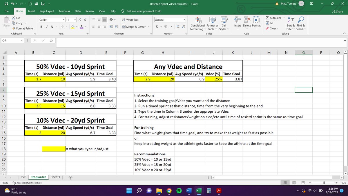 CoachBigToe's tweet image. FREE Resisted Sprint Velocity Decrement (VDec) Calculator!
.
1️⃣ Choose training goal
2️⃣ Time sprint at that distance
3️⃣ Type in time/distance/Vdec
4️⃣ In training, adjust resistance so sprint time = goal time
.
DM me w/ your email, if Twitter doesn’t work, try IG. Please like/RT