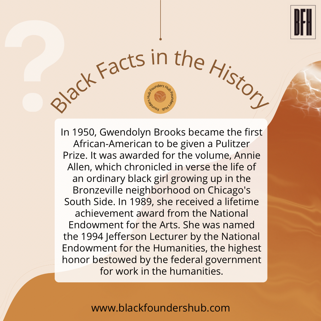 In 1950, Gwendolyn Brooks became the first African-American to be awarded a Pulitzer Prize for Poetry, specifically for a volume titled Annie Allen. Connect with like minded individuals who are investing into creating legacies. Visit our website at buff.ly/32GClcR