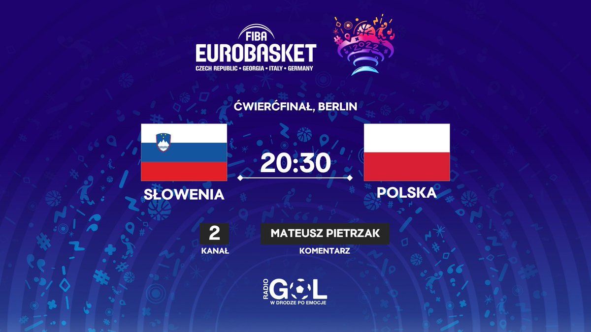 pietmat17's tweet photo. Ćwierćfinał 🏀 #EuroBasket z udziałem @KoszKadra 

🇸🇮🇵🇱 od 20:20 🎙 w kanale 2 @Radio_Golpl 

Zapraszam

https://t.co/a6tw7CrZzt https://t.co/VM5N8Swwoa