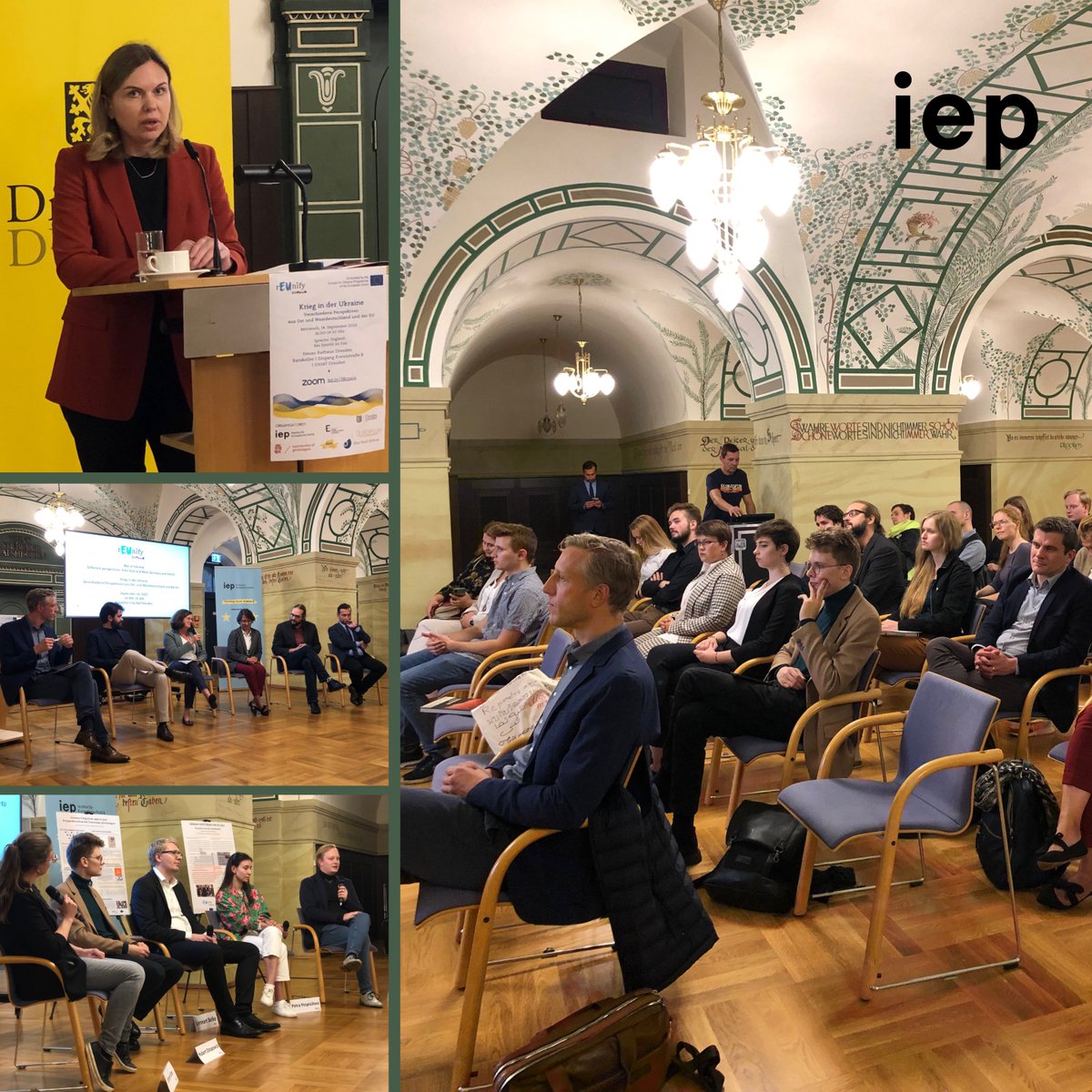 IEP_Berlin's tweet photo. A successful project comes to an end. The IEP would like to thank all panellists and participants in today's #rEUnify final conference in Dresden, where European perspectives on the war in Ukraine and the German reunification were discussed. https://t.co/0f1S8CLs3E https://t.co/32CE6Ous8I