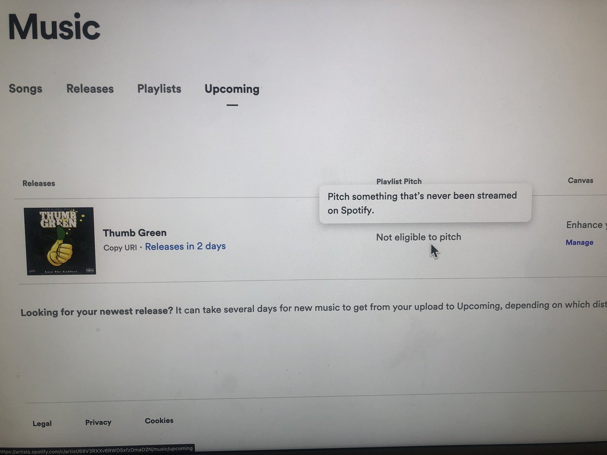 ttp_wolf's tweet photo. @SpotifyCares I delayed my project release to use your pitch feature, just to realize your system can differentiate a clean version from an explicit version (I’m attempting to pitch the clean version which has notable changes sonically as well) Great way to start the day. https://t.co/86ILPecqUf