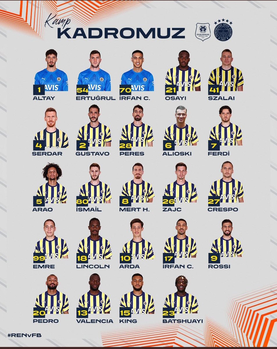 BlendMarkt's tweet photo. UEFA Avrupa Ligi B Grubu'nun ikinci haftasında Fransa temsilcisi Rennes ile deplasmanda karşılaşacak Fenerbahçe'nin kamp kadrosu belli oldu https://t.co/hC53Q21lNx