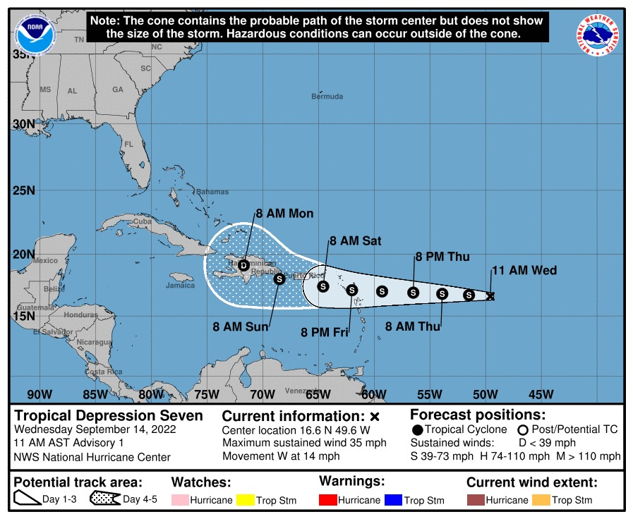 ProtCivil_QRoo's tweet photo. ((Aviso)) Se formó la depresíon tropical número "Siete" del Atlántico, se ubica apróximadamente a 3,940 km de las cosas de #QuintanaRoo. No representa por el momento riesgo para las y los quintanarroenses, sevigila constantemente. https://t.co/pTSqYmpCwk