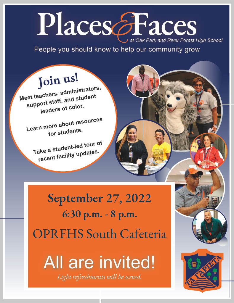 Please come out and join the Office of Equity and Student Success at <a href="/oprfhshuskies/">Oak Park and River Forest High School</a> on September 27th from 6:30 - 8:00 pm as we support our families of color and different ethnic backgrounds have a great start to the school year. #equity #studentsuccess