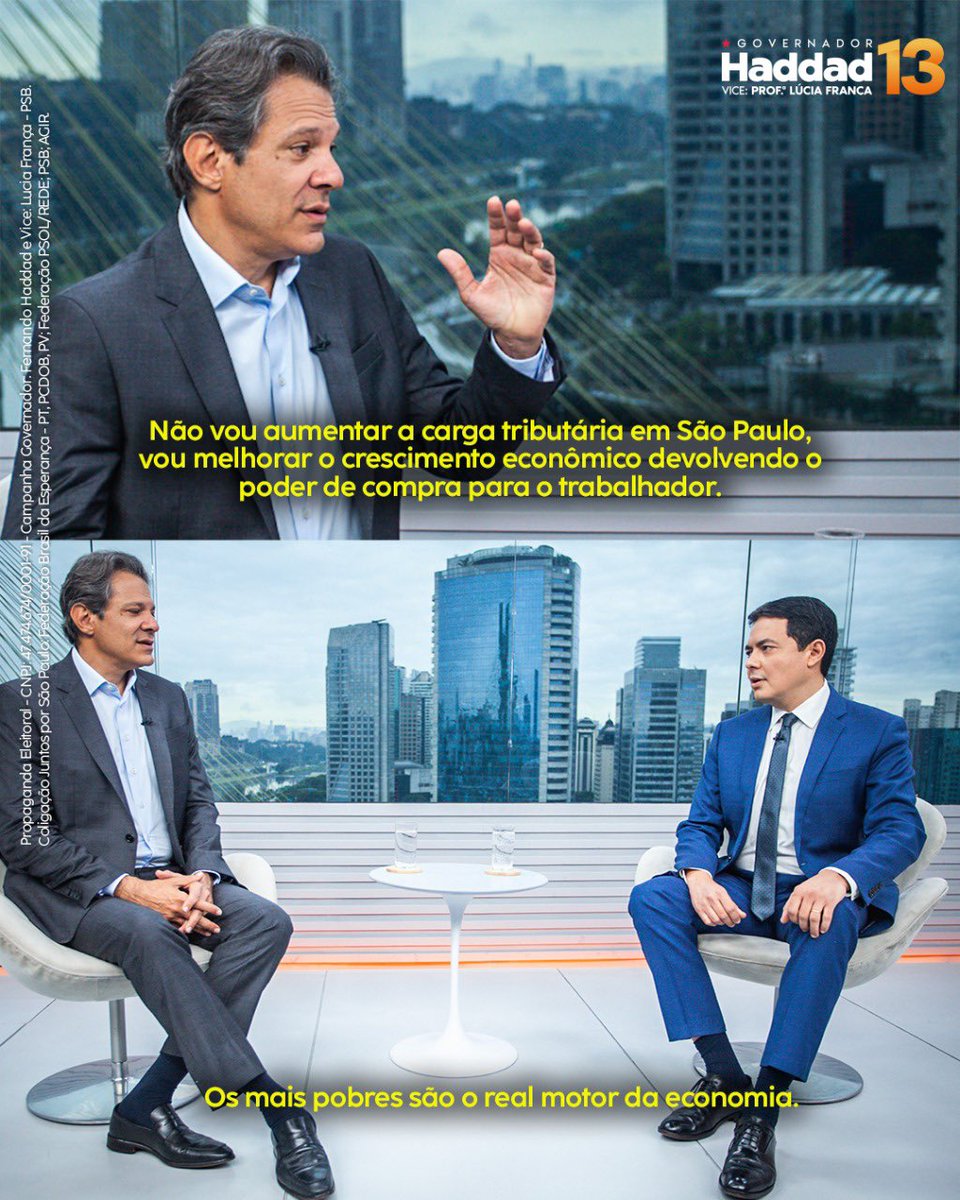 Vamos aumentar o salário mínimo paulista acima da inflação porque isso é DIREITO de todo trabalhador. Faremos isso sem aumentar impostos porque mais renda para os mais pobres fará a economia rodar.

#Vote13 #Haddad13 #HaddadNoSP1
