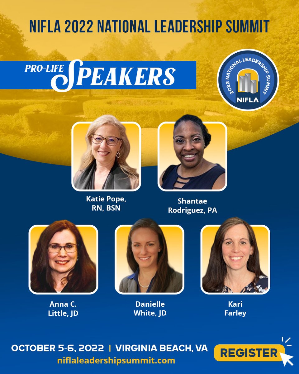 NIFLA's tweet image. With pro-life speakers from around the country, the NIFLA National Leadership Summit will present topics directly related to CEOs, board members, attorneys, volunteers and medical personnel committed to serving life-affirming pregnancy centers.

#NiflaSummit #PregnancyCenters