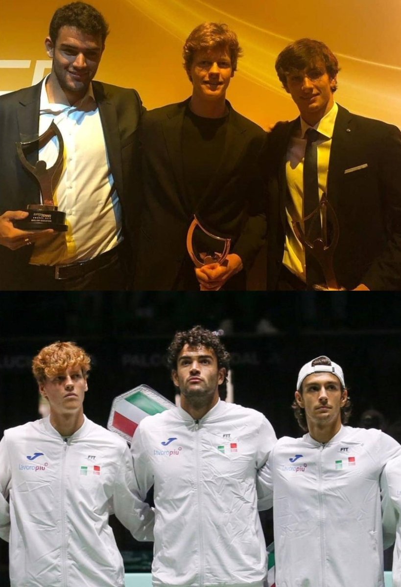 JannikSinner_Up's tweet photo. Jannik, Matteo &amp; Lorenzo 💙🇮🇹

2019 vs. 2022

#JanTheFox https://t.co/skl1GHA8kV