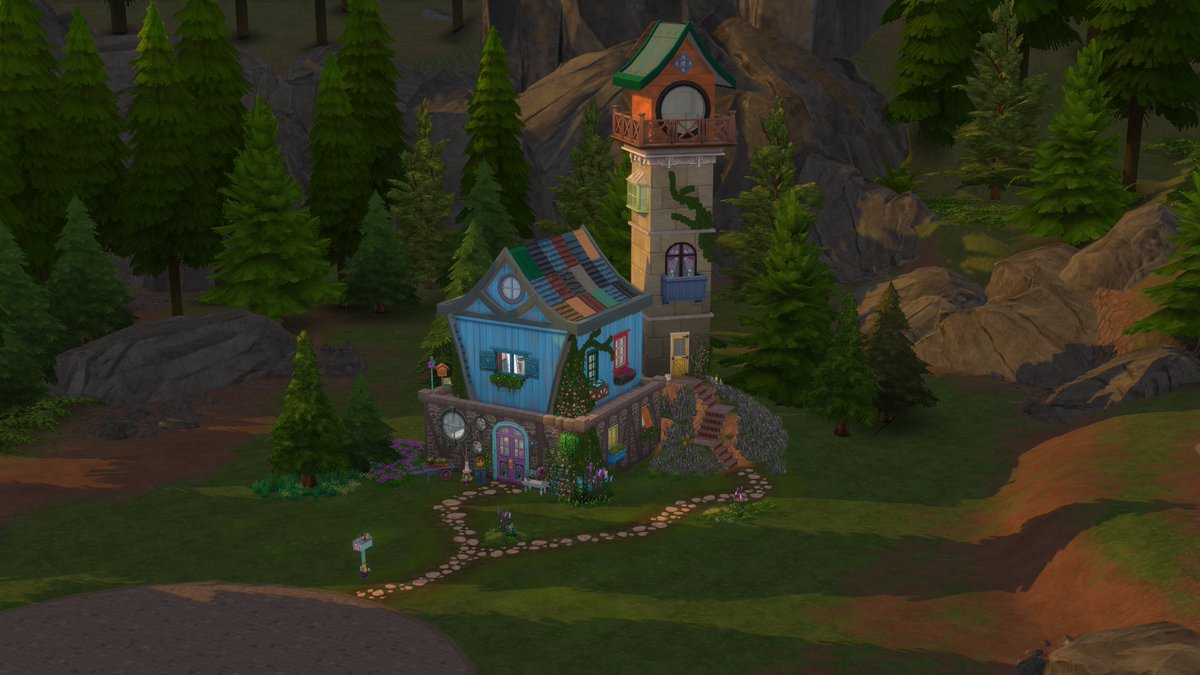 SimsilaSimrise's tweet photo. I built a quirky lil' house with a patchwork roof in #TheSims4 https://t.co/Y1WC6CCzFt