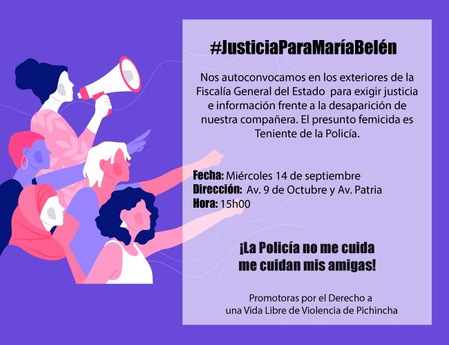JuridicaPopular's tweet photo. Se presume que María Belén Bernal ha desaparecido dentro de la Escuela de Policía en Quito, cuando fue a ver a su esposo, quien es policía activo 
 
Exigimos que @FiscaliaEcuador entre a esa recinto policial a recabar indicios y a buscarla. Sabemos que se amedrenta a testigos https://t.co/EcTXVO7bbC