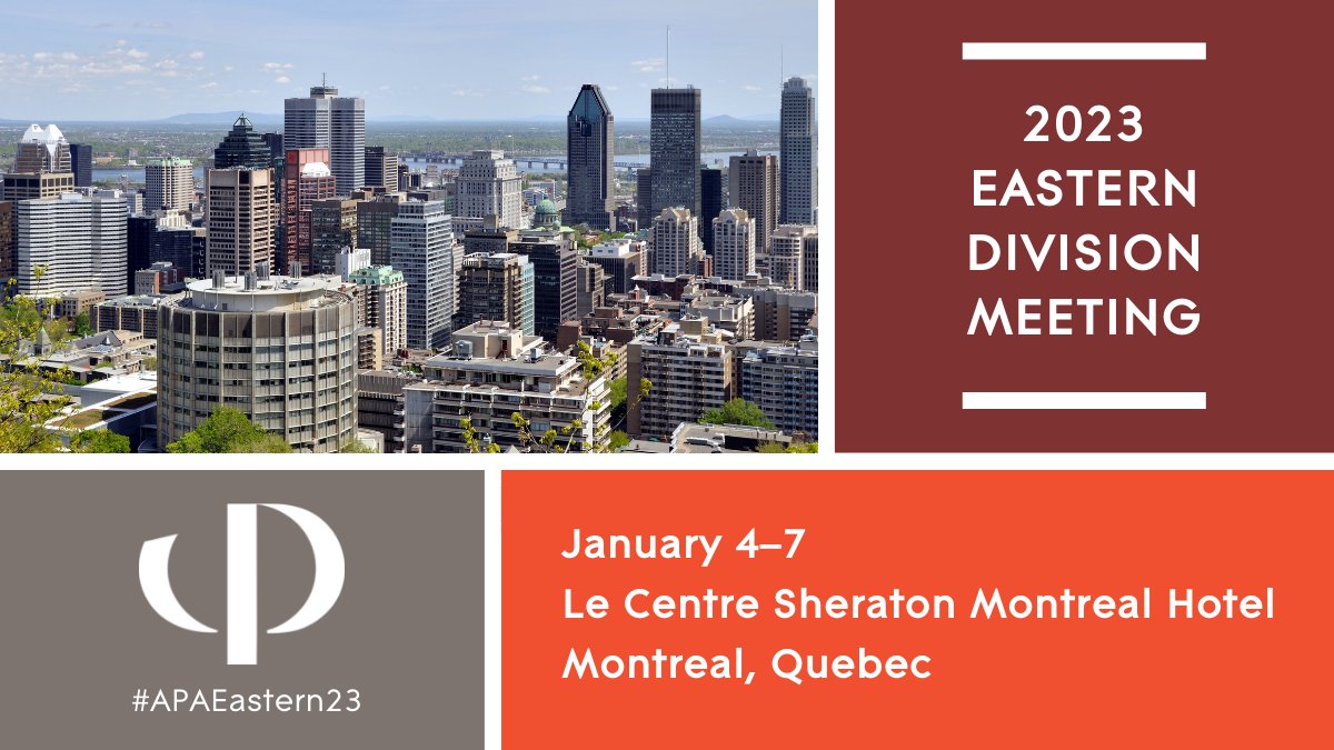 American Philosophical Association (@apaphilosophy) on Twitter photo Online registration is now open for the 2023 <a href="/APAEastern/">APA Eastern Division</a> Division meeting to be held January 4–7 in Montreal, Quebec. To register for #APAEastern23, view the meeting program, and make hotel reservations, visit apaonline.org/news/616526/Re… Online registration is now open for the 2023 <a href="/APAEastern/">APA Eastern Division</a> Division meeting to be held January 4–7 in Montreal, Quebec. To register for #APAEastern23, view the meeting program, and make hotel reservations, visit apaonline.org/news/616526/Re…