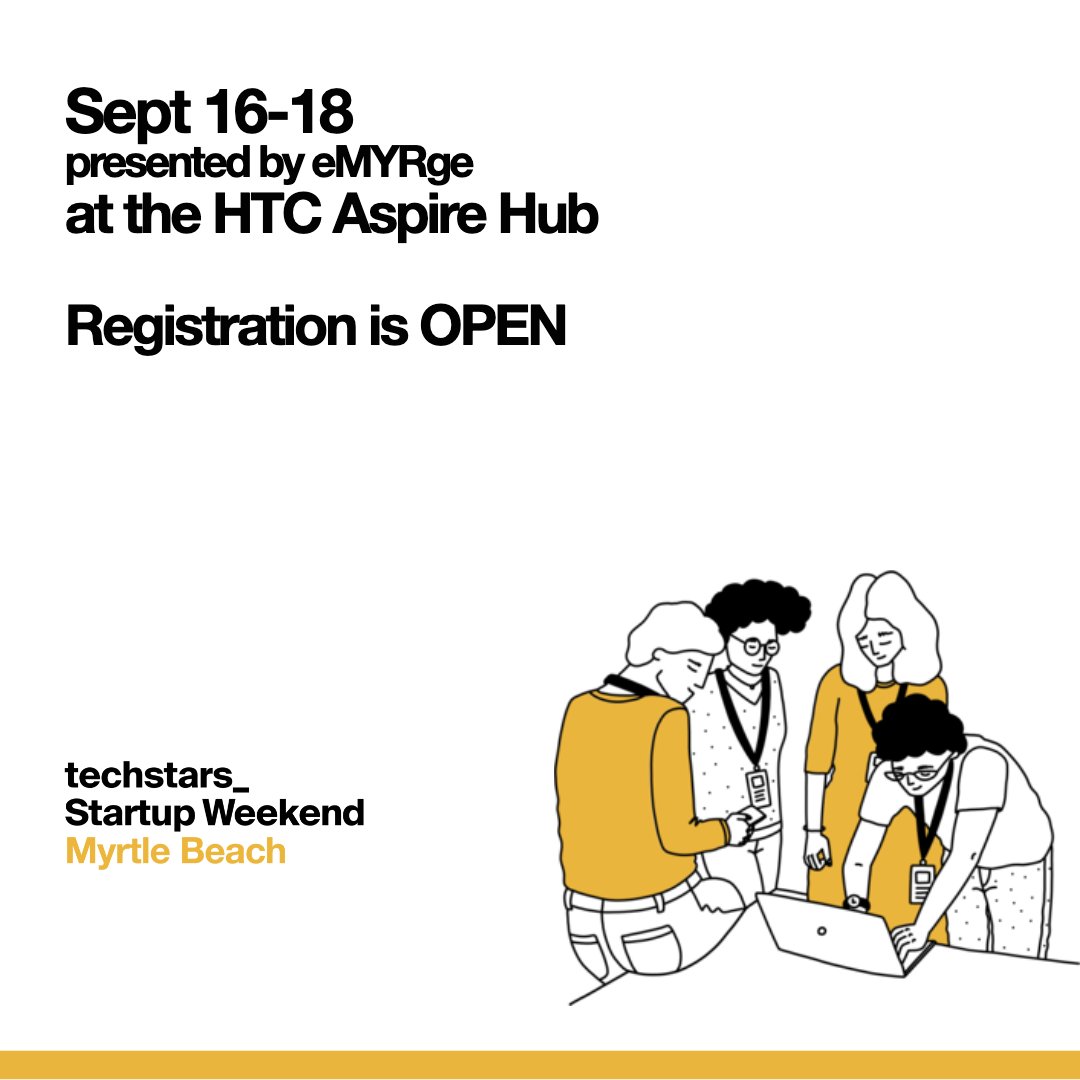 #Entrepreneurs looking to launch a #startup? Join us on September 16-18 for Techstars @startupweekend Myrtle Beach. Register at tsta.rs/H8Kw50KJrBW