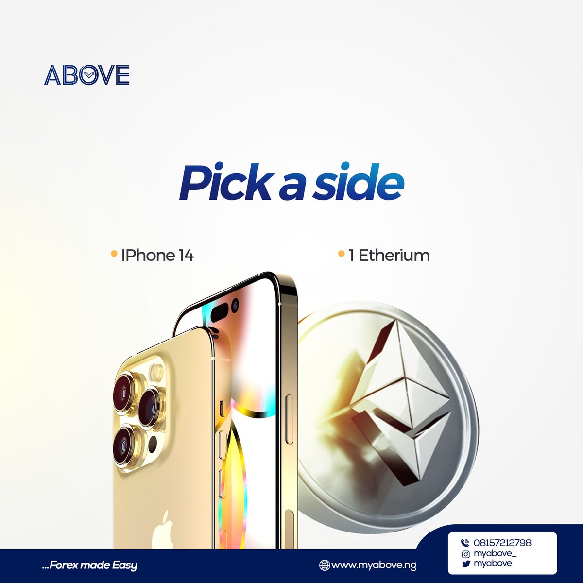 welcometoabove's tweet photo. Pick a side
1 Etherium or IPhone 14
Let’s know in the comment section below 👇🏼👇🏼👇🏼
#Myabove #Abovefx #Myabove #achocolatelovestory #investments #cryptocurrencies #MondayMorning #bbnaija2022 #perebbnaija #bbn #eviction #explorepage #ankaracollections #ankaraasoebi #asoebibella https://t.co/PB4dAvD72O
