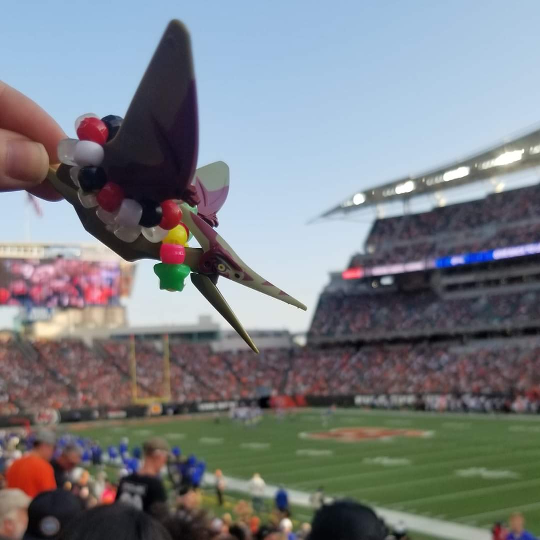 GingerCandE's tweet photo. Took my dino to the Bengals vs Rams game #LostLands2022 https://t.co/Vtx0zPZaTV