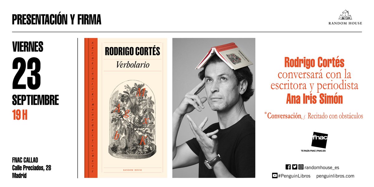 Rodrigo Cortés (@rodrigocortes) on Twitter photo El viernes 23 —en una semanita— PRESENTACIÓN en sociedad (y FIRMA) de #Verbolario en <a href="/Fnac_Callao/">Fnac Callao</a>, con <a href="/anairissimon/">Ana Iris Simón</a> como aguda maestra de ceremonias. Nos encantará veros allí; llevaré boli y ex libris (de <a href="/tomashijo/">Tomás Hijo</a>), y firmaré libros, toallas y balones de playa. ¿Un REPÍO? El viernes 23 —en una semanita— PRESENTACIÓN en sociedad (y FIRMA) de #Verbolario en <a href="/Fnac_Callao/">Fnac Callao</a>, con <a href="/anairissimon/">Ana Iris Simón</a> como aguda maestra de ceremonias. Nos encantará veros allí; llevaré boli y ex libris (de <a href="/tomashijo/">Tomás Hijo</a>), y firmaré libros, toallas y balones de playa. ¿Un REPÍO?