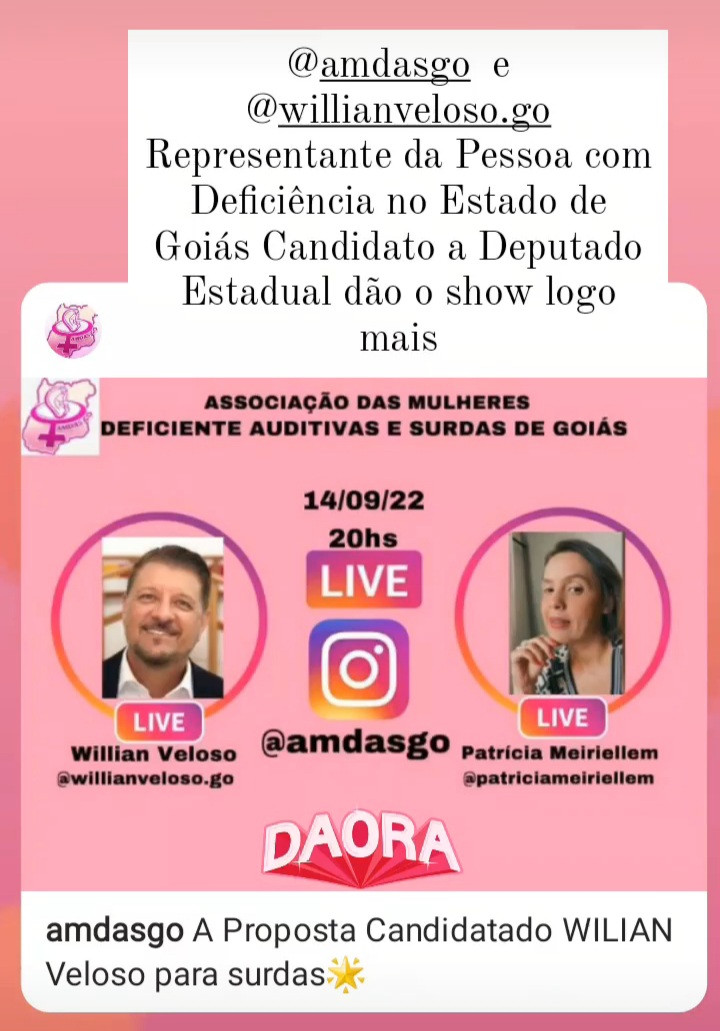 regiperri's tweet photo. #borapralive 2️⃣2️⃣0️⃣0️⃣2️⃣ @WillianVeloso_ Candidato a Deputado Estadual Representante da Pessoa com Deficiência no Estado de Goiás Mulheres da AMDASGO e Patricia Meiriellem dão  o show logo mais! #goiasrumoainclusao 🙌🏾💙 https://t.co/X3l946YQcJ