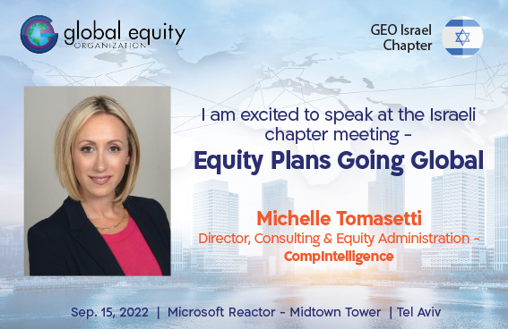 CmpIntell_CPM's tweet photo. The GEO Israeli chapter is hosting "Equity Plans Going Global" tomorrow,  learn from Michelle Tomasetti, Director of Consulting &amp; Equity Administration at CI and other industry leaders about global aspects of equity plans, compensation, and what is needed before being public. https://t.co/eirw2bwGI0