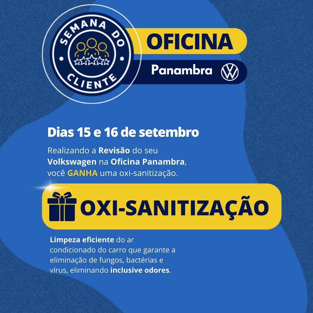 panambra's tweet photo. É pensando em você 💟 CLIENTE PANAMBRA!
Nos dias 15 e 16 de Setembro, ao realizar os serviços do teu VW nas Oficinas da Panambra, GANHE uma OXI-SANITIZAÇÃO do ar-condicionado do teu carro. Qualidade + Preço Justo + Foco no Cliente.
#oficina #vwbrasil #panambra #diadocliente https://t.co/JW4ioRKFjU