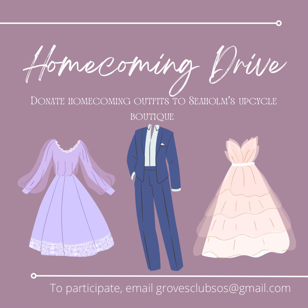 BirminghamPS's tweet photo. @SOS_BPS  is hosting a homecoming clothing drive for the pop-up on Sept. 21st, run by Seaholm’s upcycle boutique, Bloom. Clothing can be dropped off at Groves main office by 9/20, or email grovesclubsos@gmail.com to schedule an at-home pickup on Monday afternoon, 9/19. https://t.co/W0PuvzQs5A
